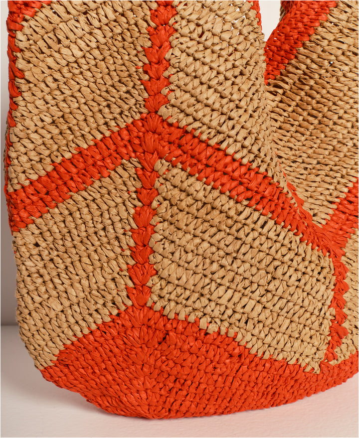 Red Orange Mykonos Straw Tote