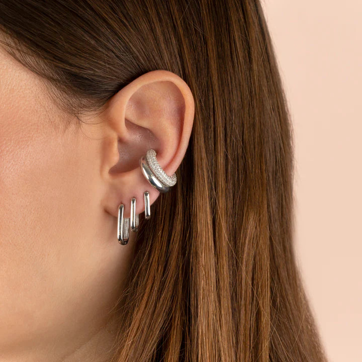 Solid Oval Huggie Earring in Silver
