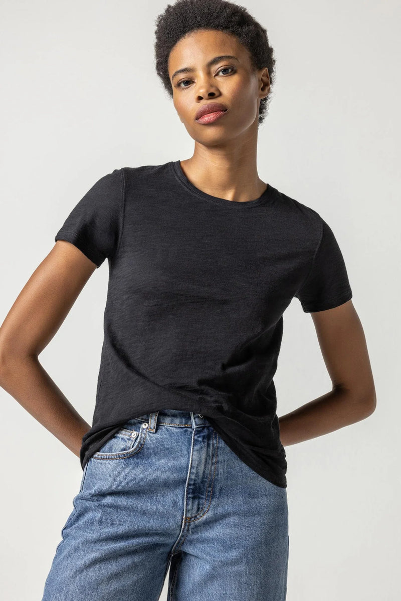 Short Sleeve Back Seam Tee in Black - Madison's Niche 