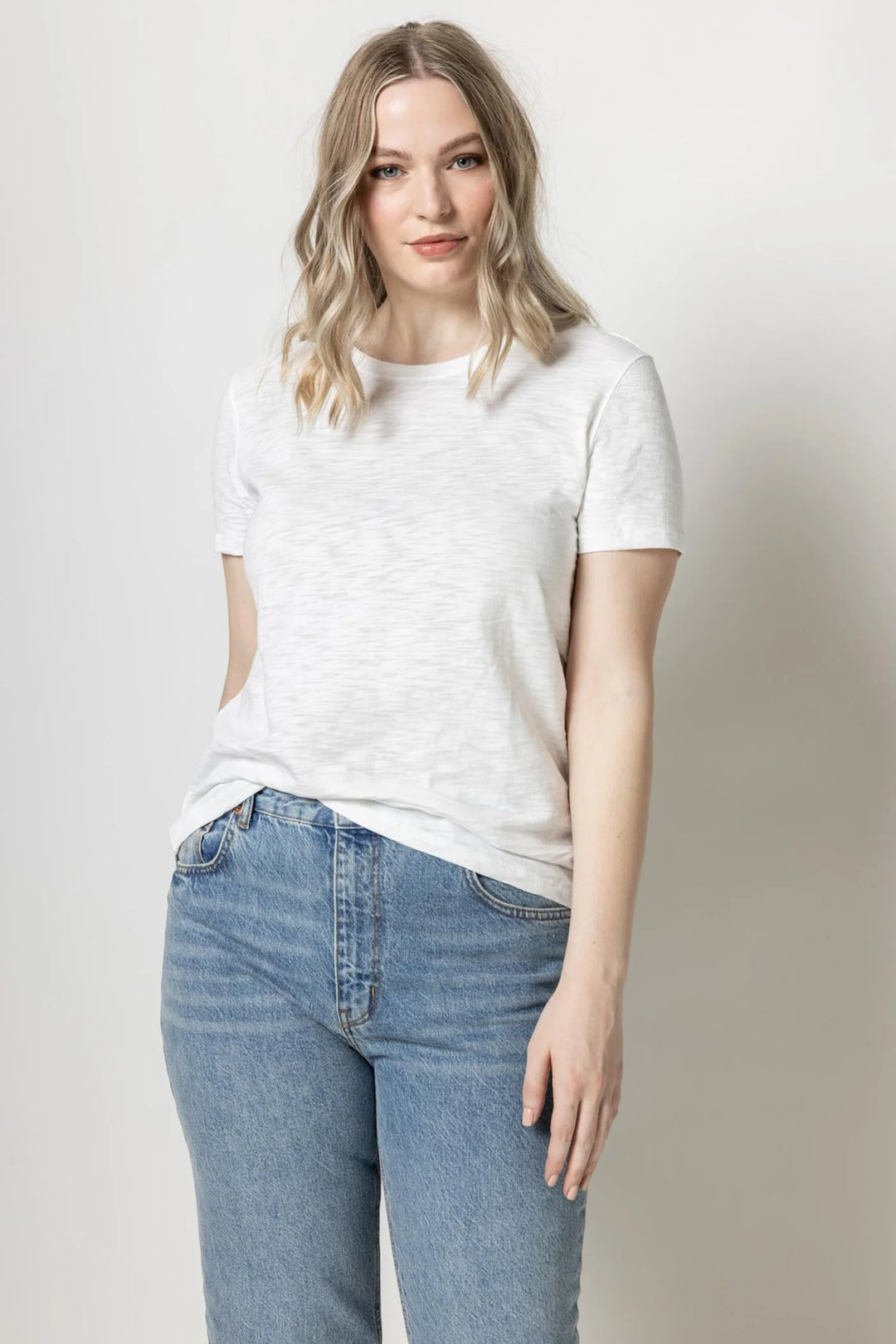 Short Sleeve Back Seam Tee in White - Madison's Niche 