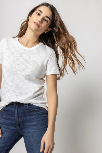 Short Sleeve Back Seam Tee in White - Madison's Niche 