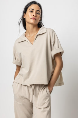 Mixed Media Collared Top - Madison's Niche 