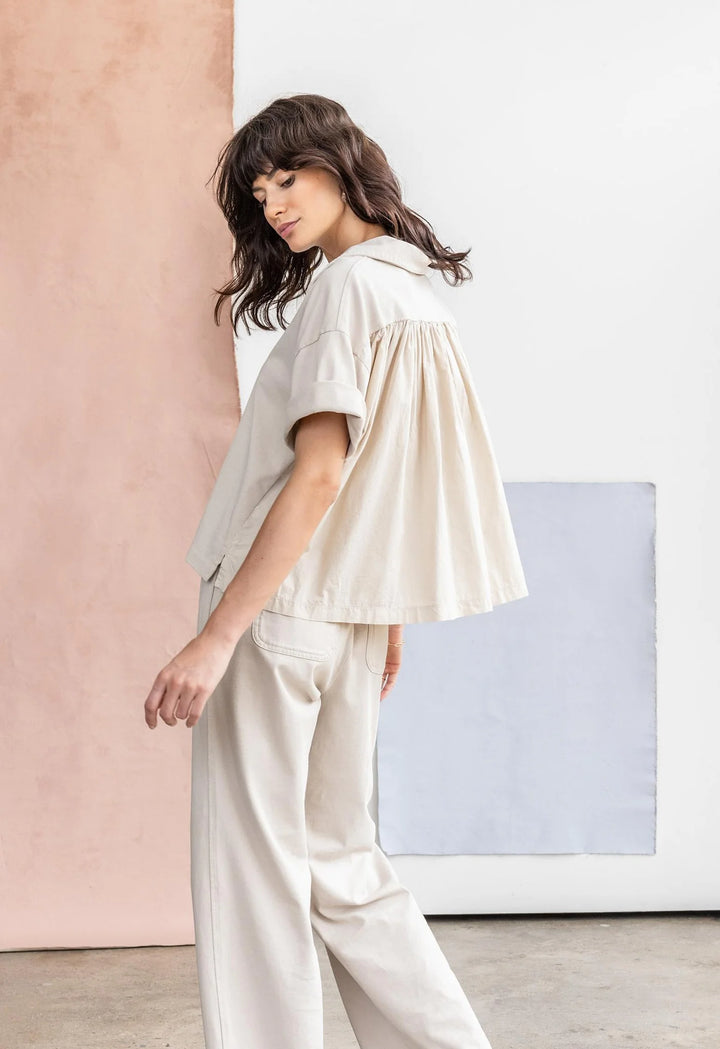Mixed Media Collared Top - Madison's Niche 