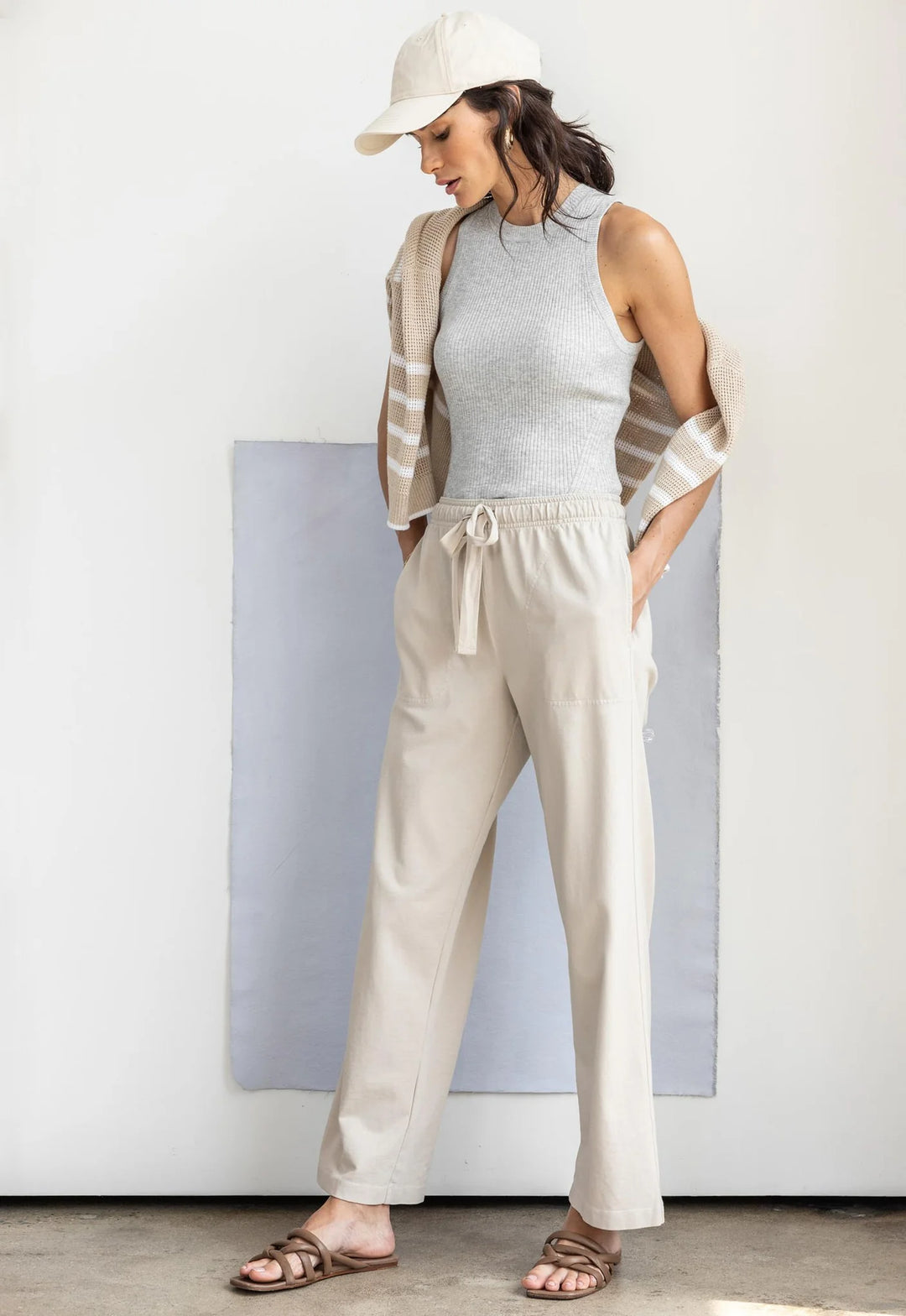 Drawstring Waist Pant in Pebble - Madison's Niche 