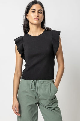 Flutter Sleeve Sweater in Black - Madison's Niche 