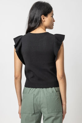 Flutter Sleeve Sweater in Black - Madison's Niche 
