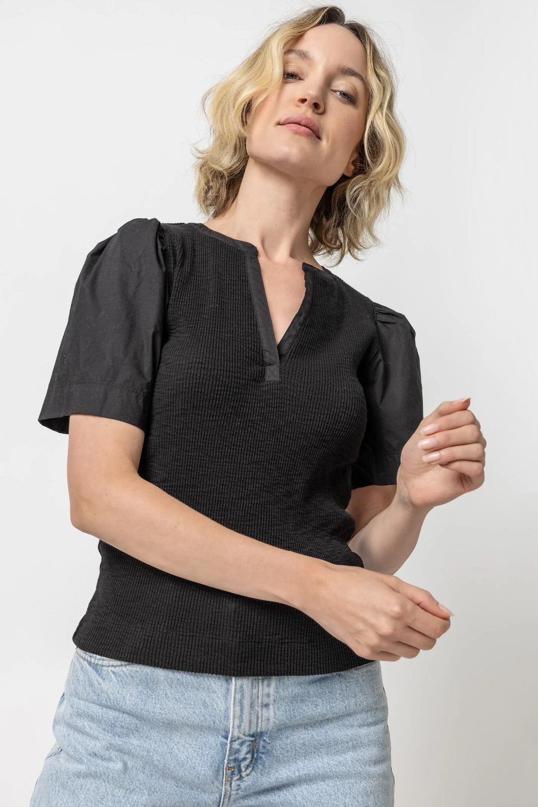 Woven Sleeve Split Neck - Madison's Niche 