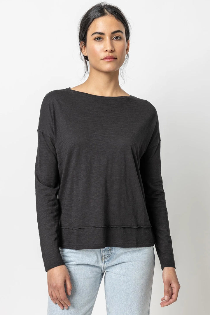 Wide Hem Boatneck Top in Black - Madison's Niche 