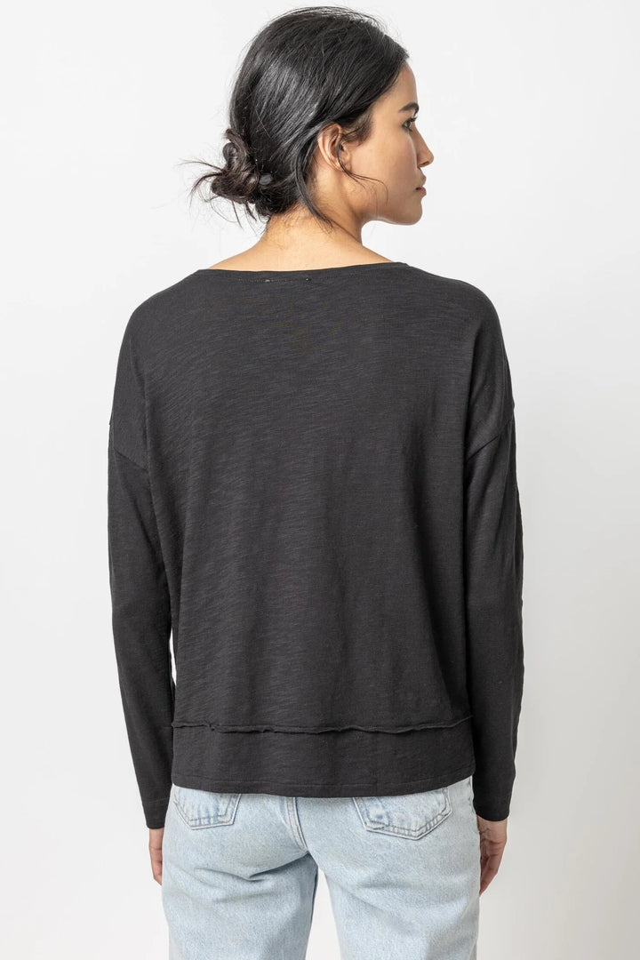 Wide Hem Boatneck Top in Black