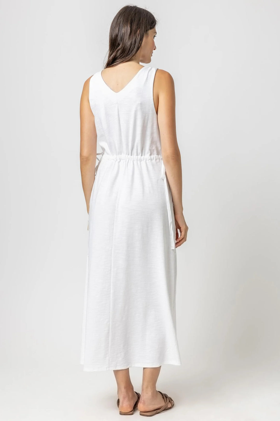 Drawcord Waist Maxi Dress in White