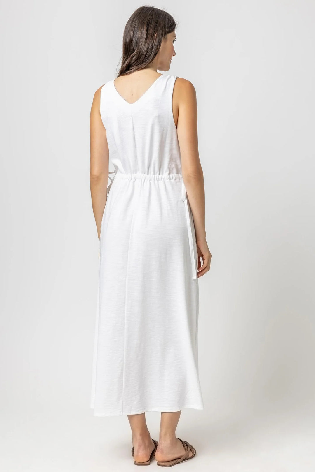 Drawcord Waist Maxi Dress in White - Madison's Niche 