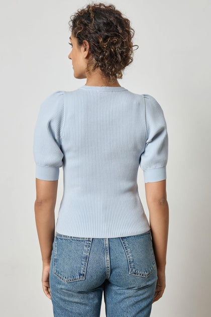 Elbow Sleeve Henley Sweater In Tide