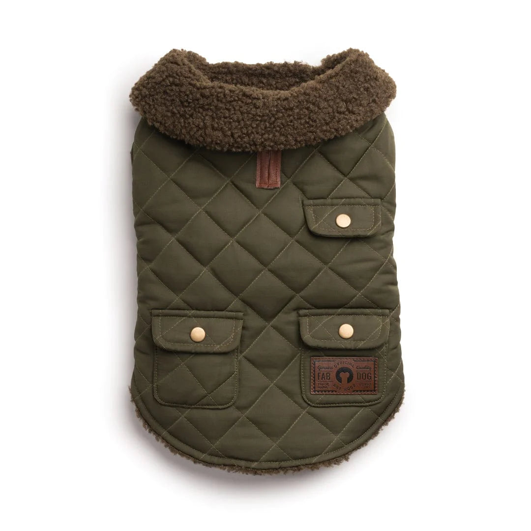 Olive Quilted Shearling Coat - 18"
