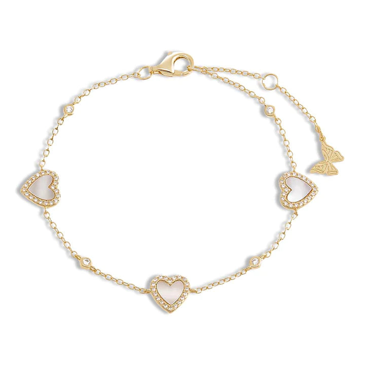 Multi Heart Stone Bracelet - Mother of Pearl
