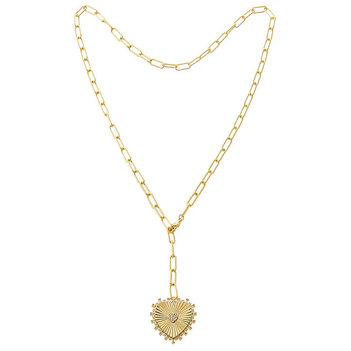 Pave Accented Ridged Heart Pendant Lariat