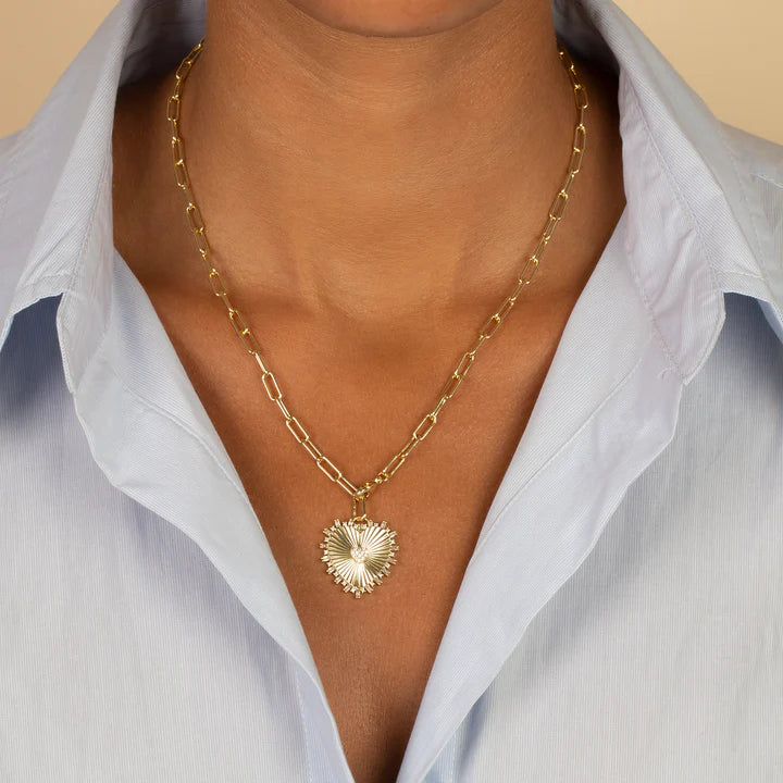 Pave Accented Ridged Heart Pendant Lariat