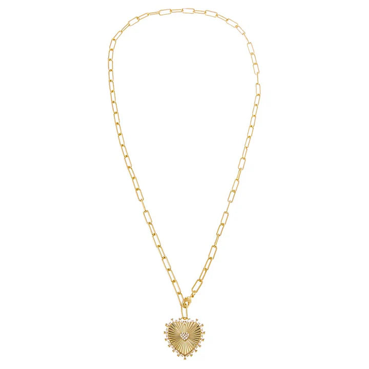 Pave Accented Ridged Heart Pendant Lariat