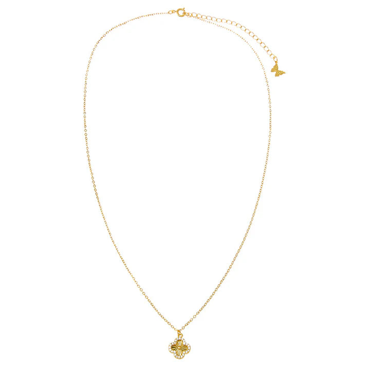 Pave Outlined Ridged Clover Pendant Necklace