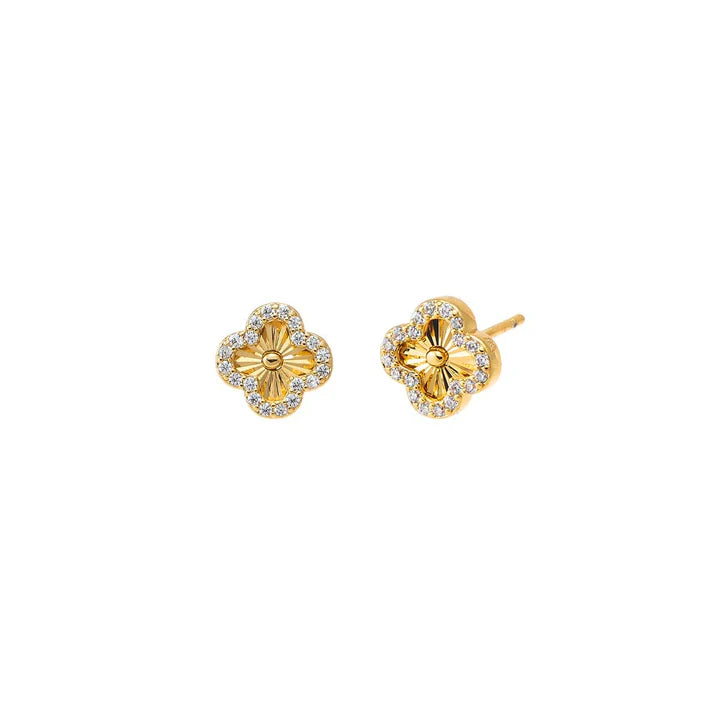 Pave Outlined Ridged Clover Stud Earring