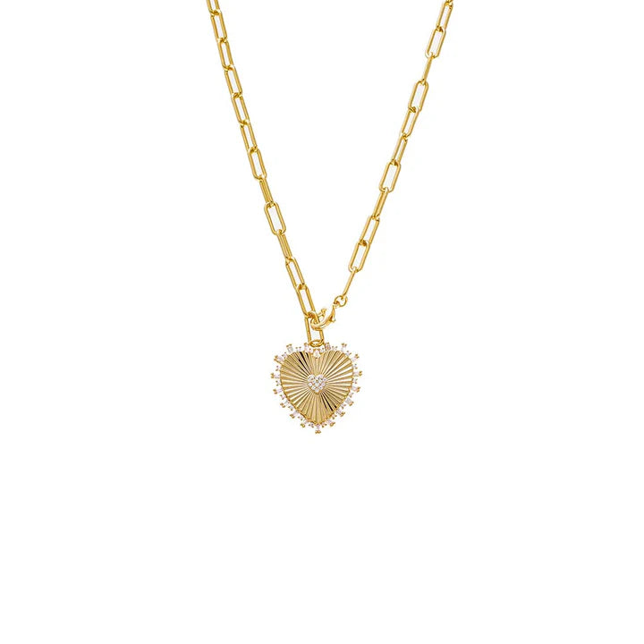 Pave Accented Ridged Heart Pendant Lariat