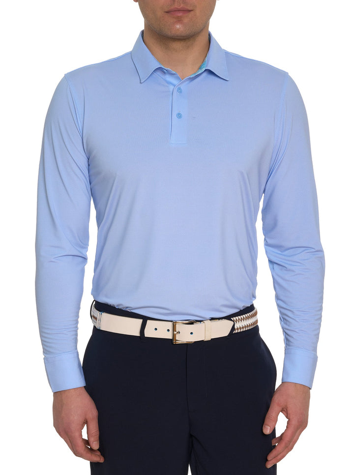 Alastor Long Sleeve Knit Polo in Light Blue - Madison's Niche 