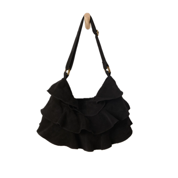 Rae Ruffle Shoulder Bag in Black Madison's Niche 