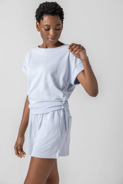 Ruched Side Boatneck in Sky