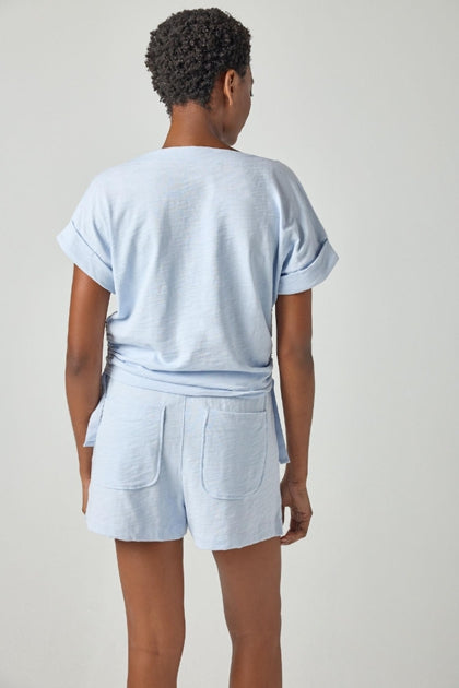 Ruched Side Boatneck in Sky