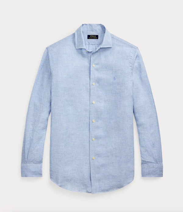 Linen Sport Shirt in Cabana Blue White Madison's Niche 