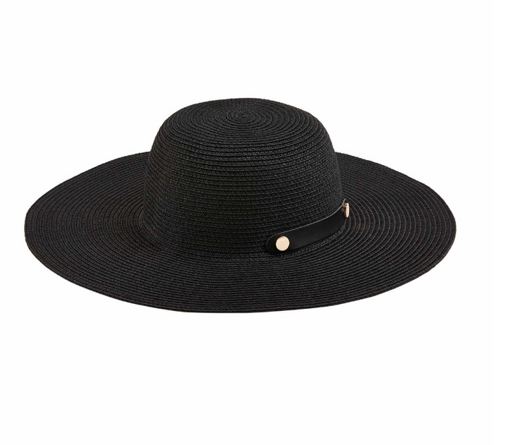 Collapsible Straw Hat in Black
