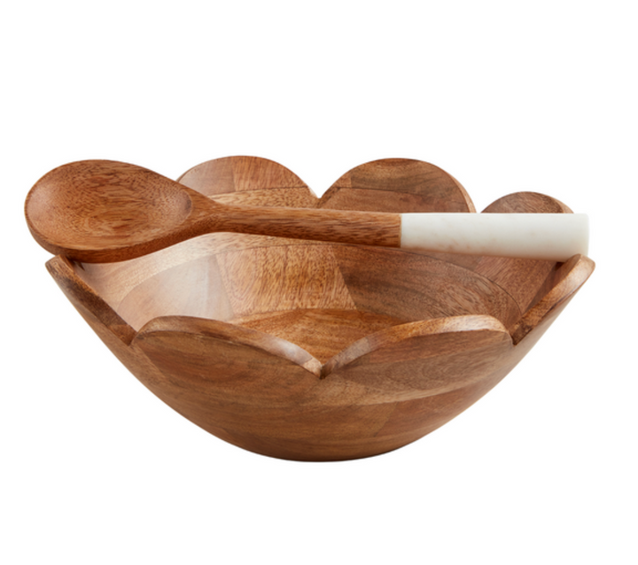 Wood Scallop Bowl with Server