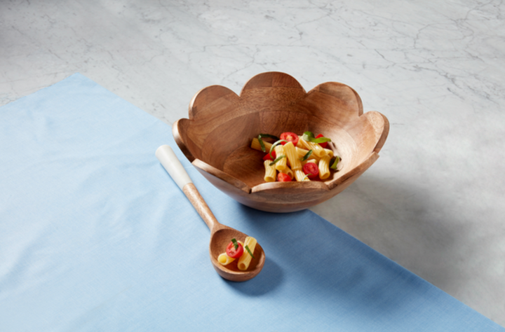 Wood Scallop Bowl with Server