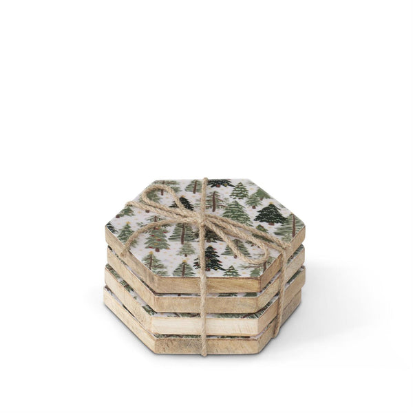 Set of 4 Hexagon Trees Enameled Coasters Madison's Niche 