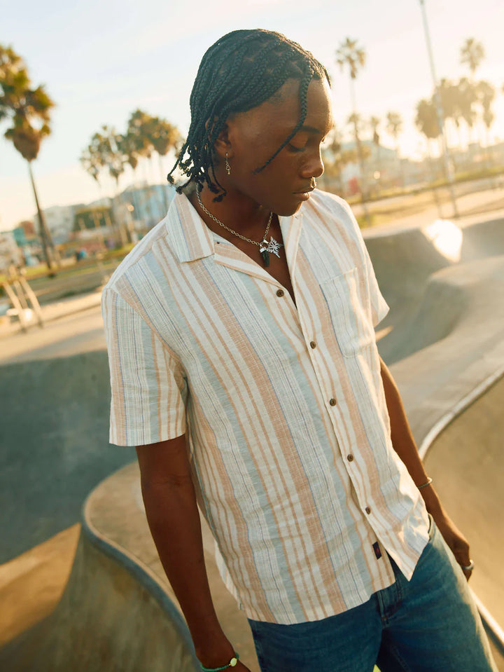 Short-Sleeve Breeze Camp Shirt in Golden Beach Stripe