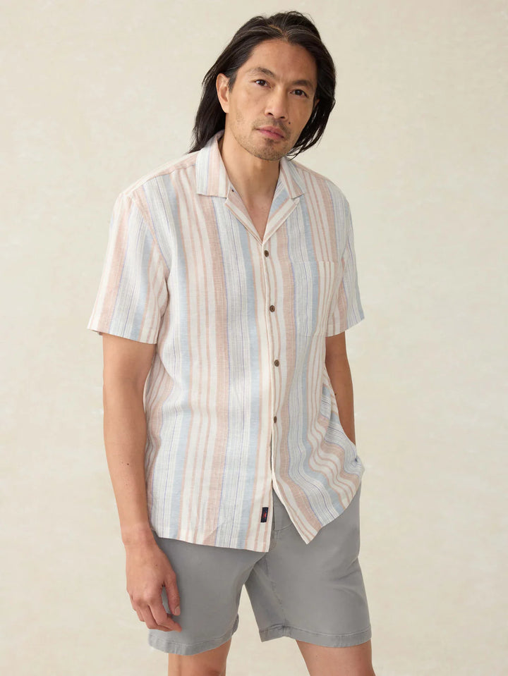 Short-Sleeve Breeze Camp Shirt in Golden Beach Stripe
