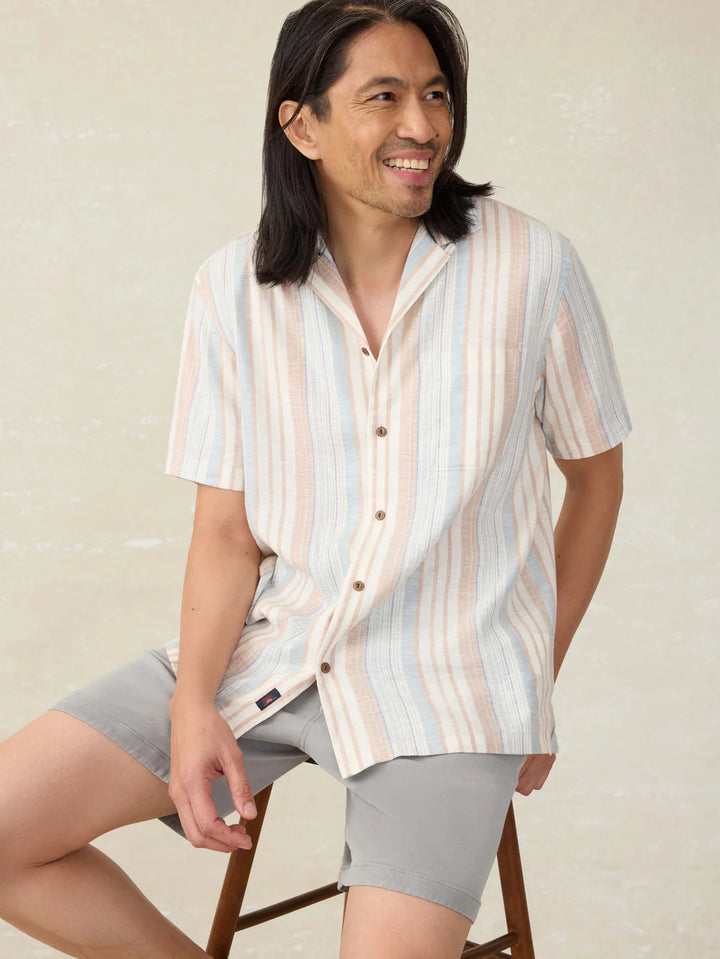 Short-Sleeve Breeze Camp Shirt in Golden Beach Stripe