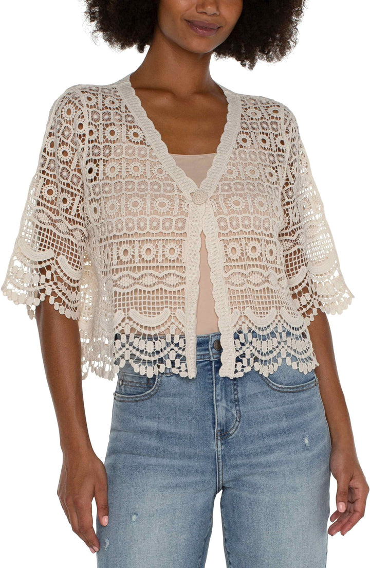 Short Sleeve Lace Bolero in Antique Ivory