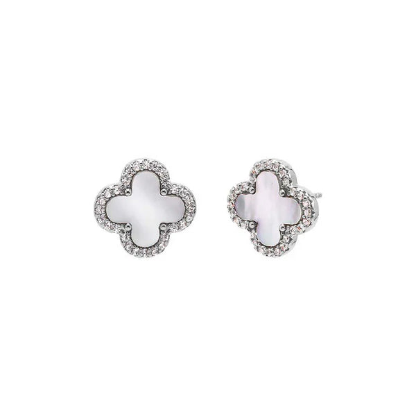 Pave Four Leaf Clover Stud Earrings in Silver Madison's Niche 