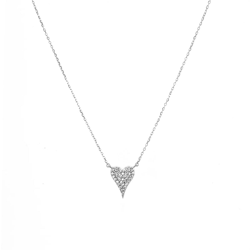 Sterling Pave Heart Necklace in Silver