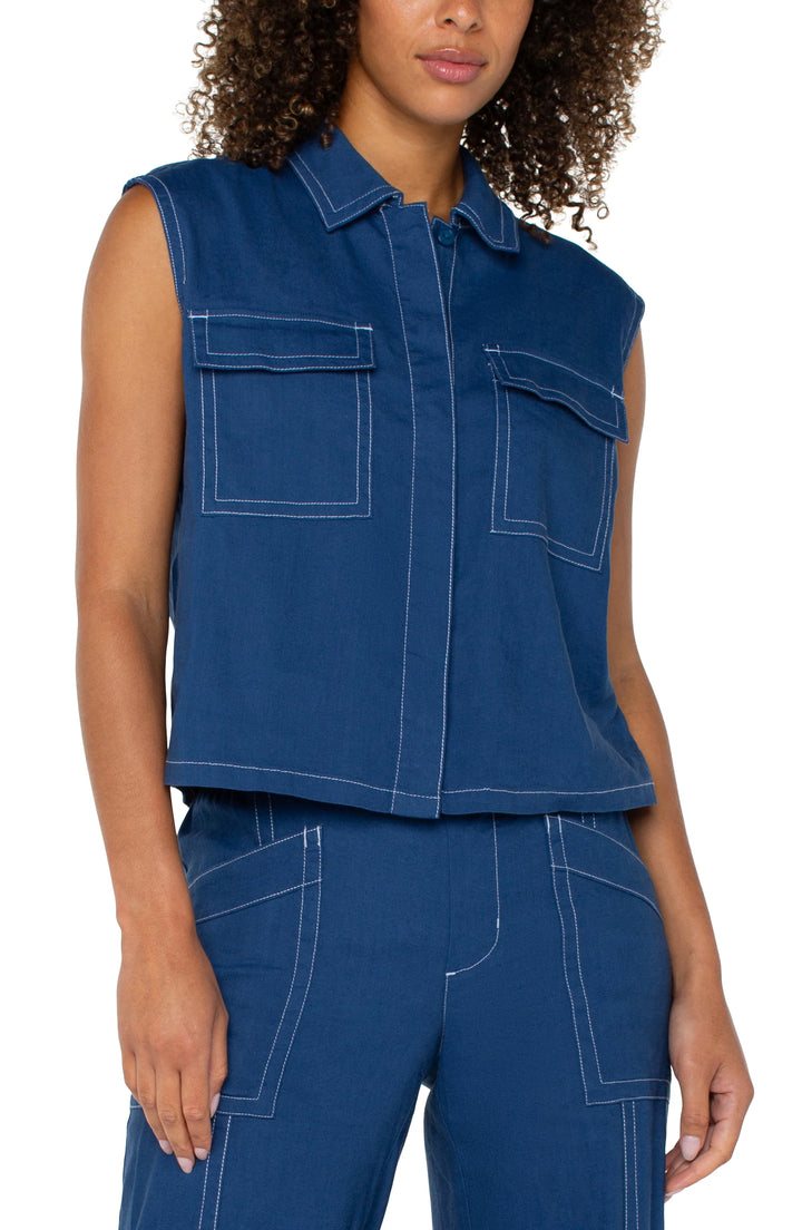 Sleeveless Cargo Shirt in Goddess Blue