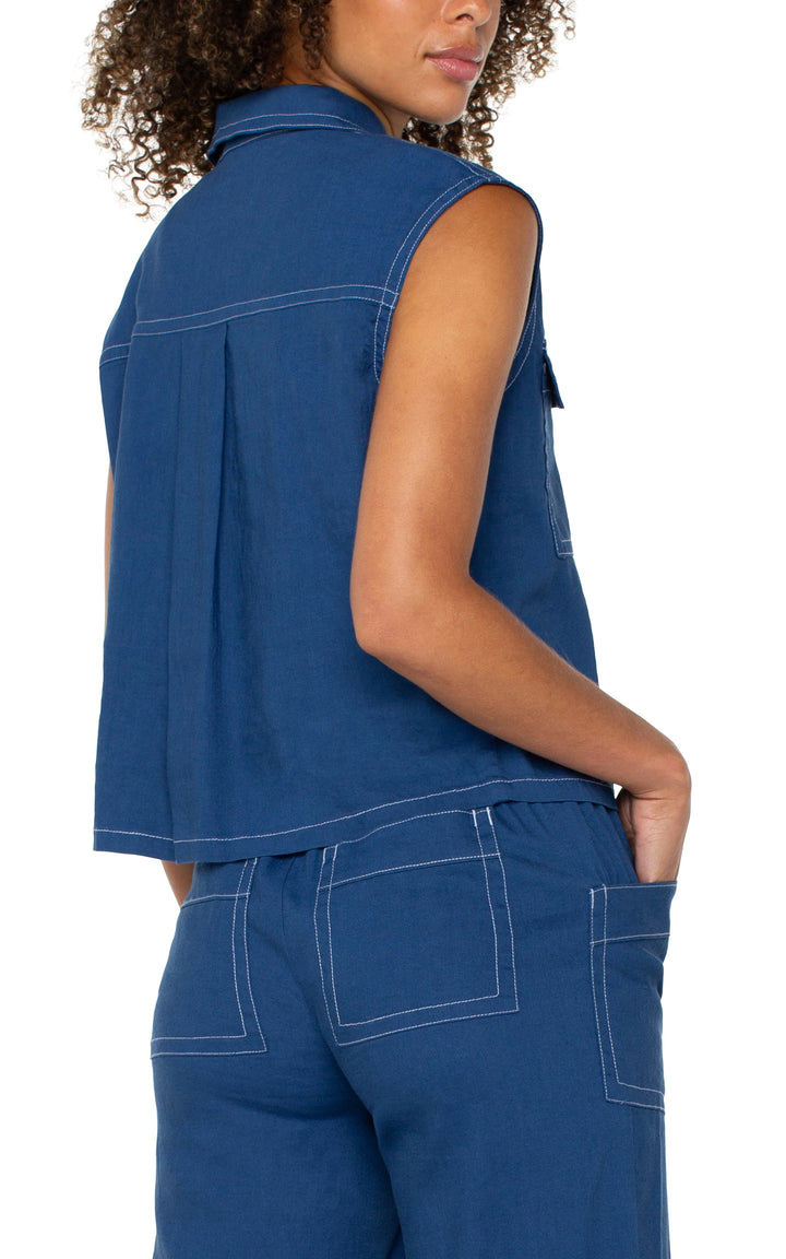 Sleeveless Cargo Shirt in Goddess Blue
