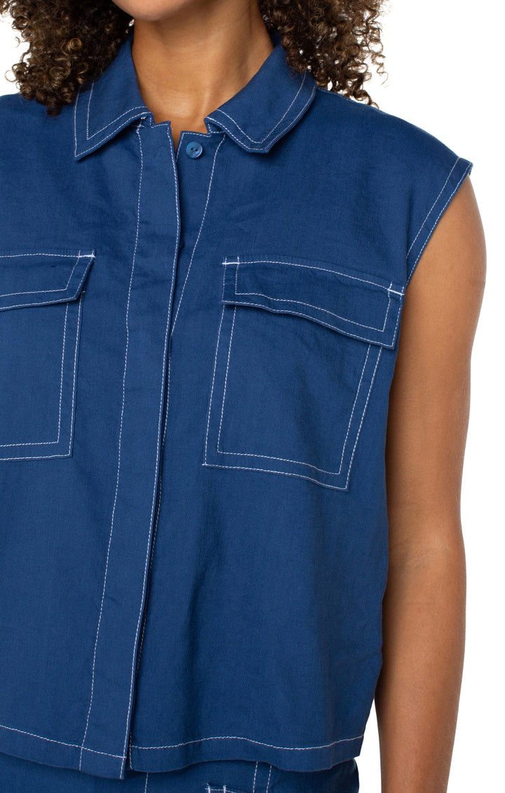 Sleeveless Cargo Shirt in Goddess Blue