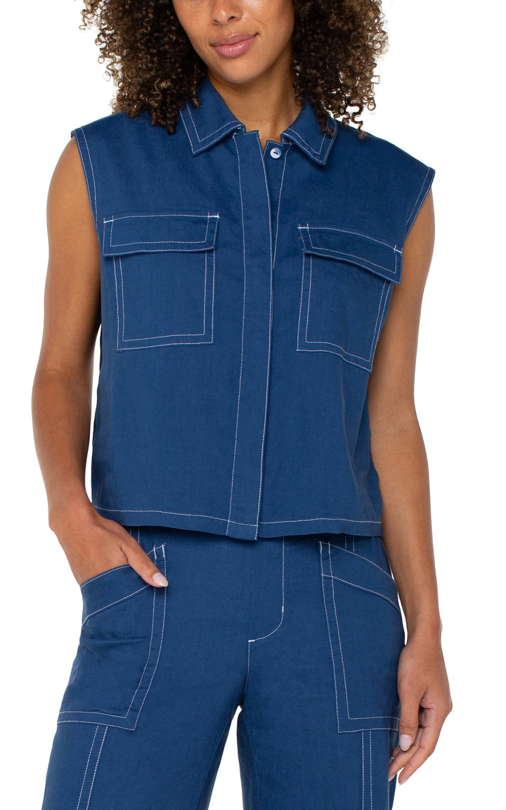 Sleeveless Cargo Shirt in Goddess Blue