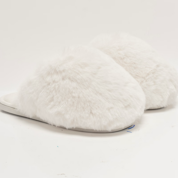 Snowball Slippers in Snow Faux Fur Madison's Niche 
