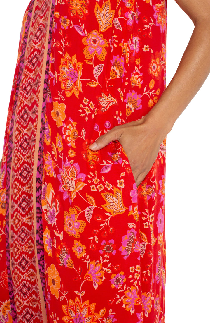 Spaghetti Strap Woven Maxi Dress in Red Orange Floral