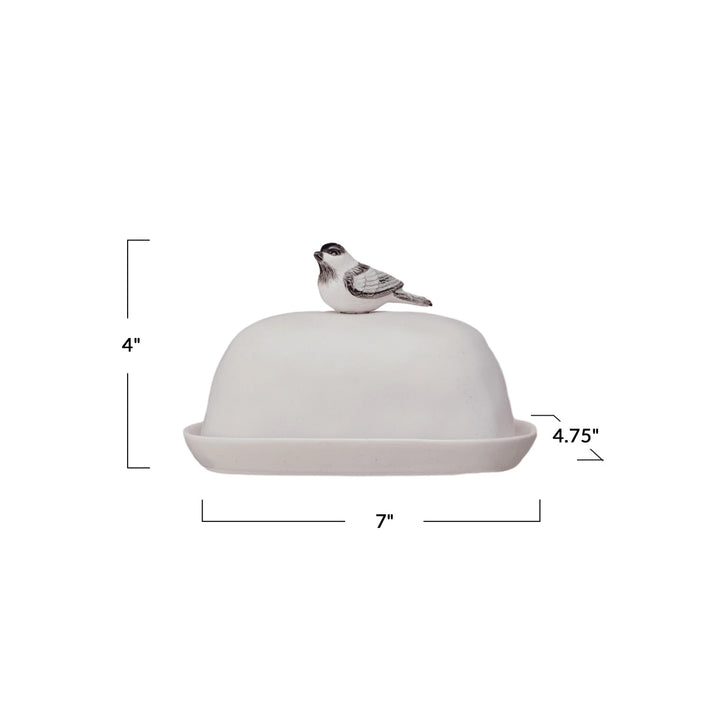 Stoneware Butter Dish with Bird Shaped Handle