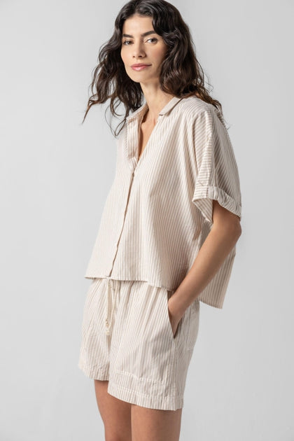 Striped Boxy Button Down in Flax Stripe