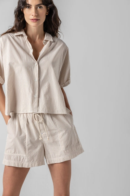 Striped Boxy Button Down in Flax Stripe