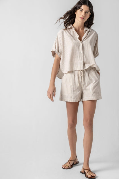 Striped Boxy Button Down in Flax Stripe