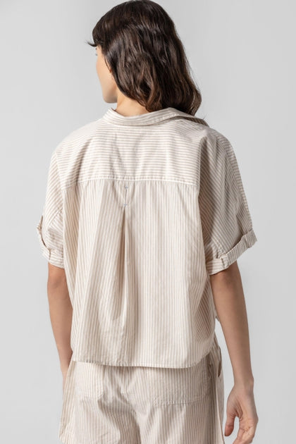 Striped Boxy Button Down in Flax Stripe